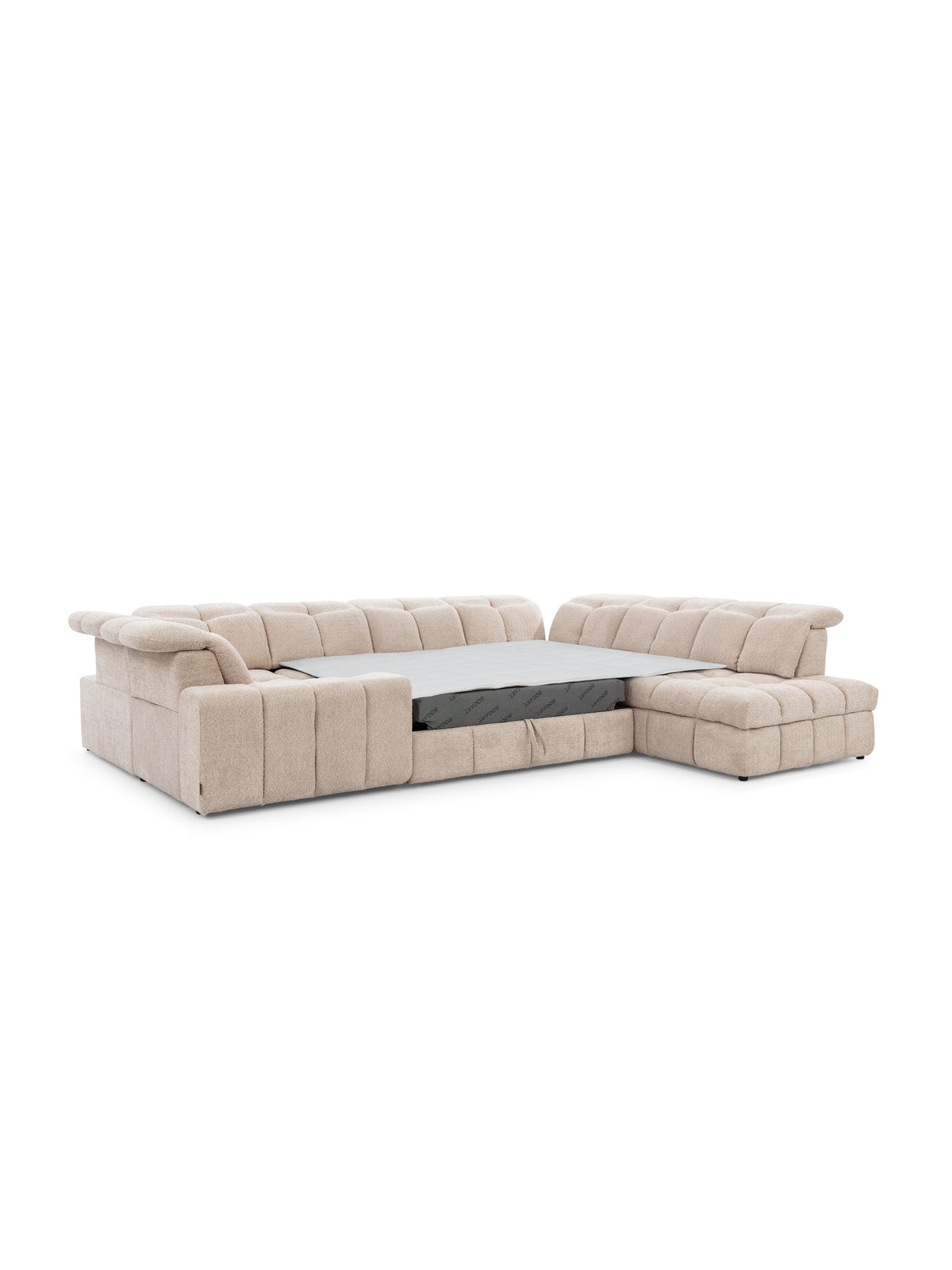 Elektrický rozkládací rohová sedačka Magnelio U béžová s polohovatelnými opěrkami hlavy