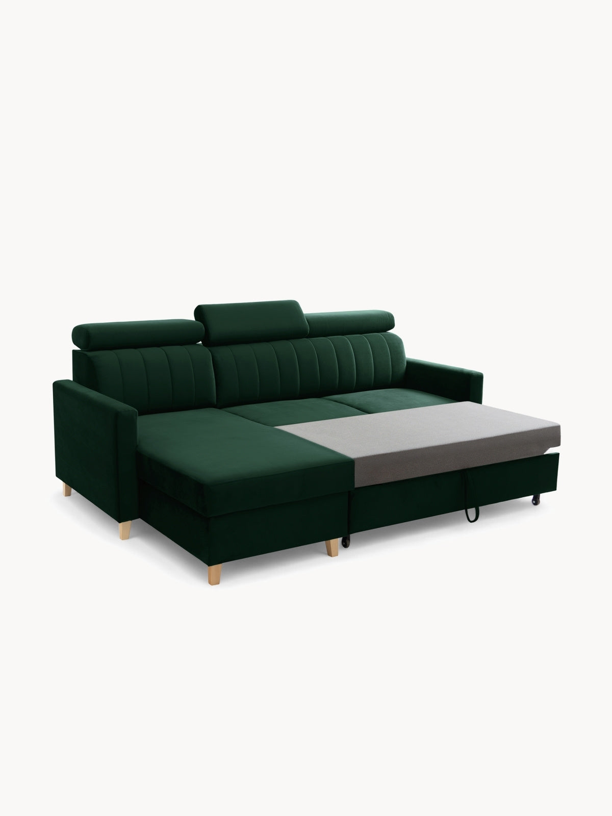 Rohová sedací souprava Vario zelený samet Bluvel 78 univerzální s funkcí spánku a nastavitelnými opěrkami hlavy