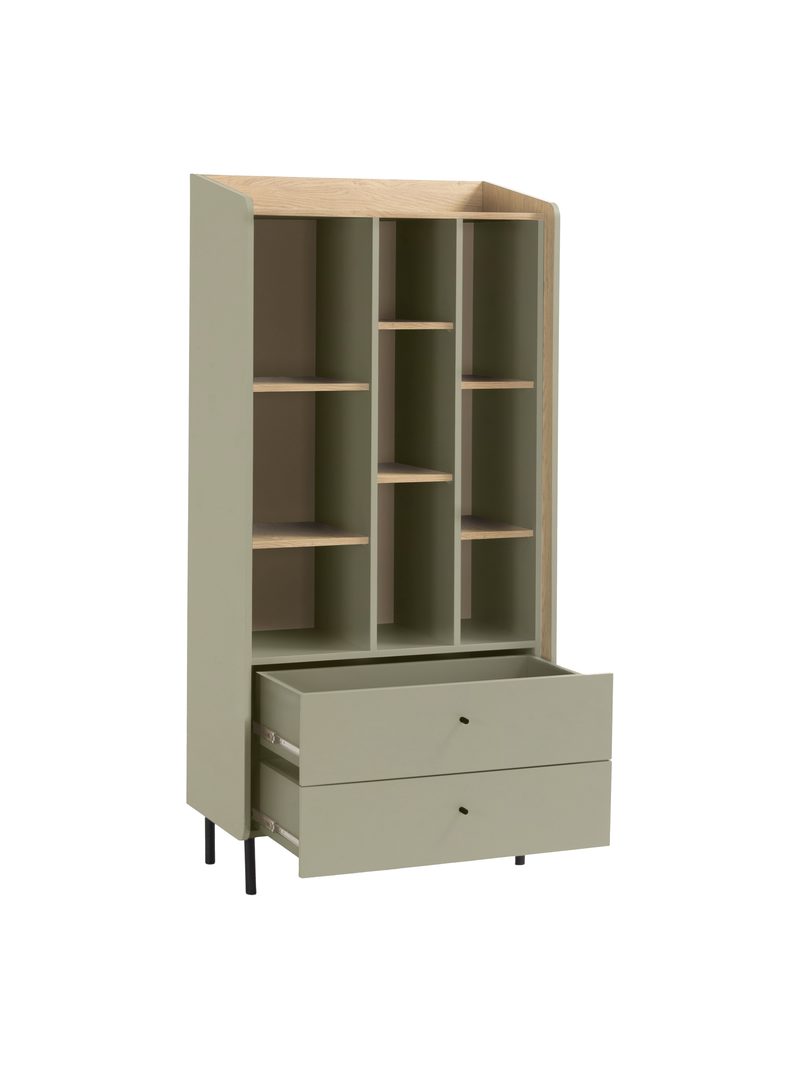 Otevřený regál Fiorenza 80 cm s dvěma zásuvkami, eukalyptus a dub baltic dune