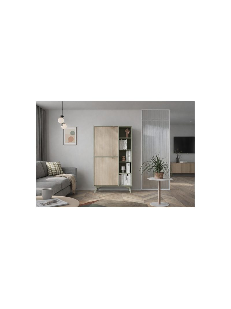 Skříň Lumira 80 cm dvoudveřová eukalyptus s čely vzor rybí kost scandi a zlatými úchyty