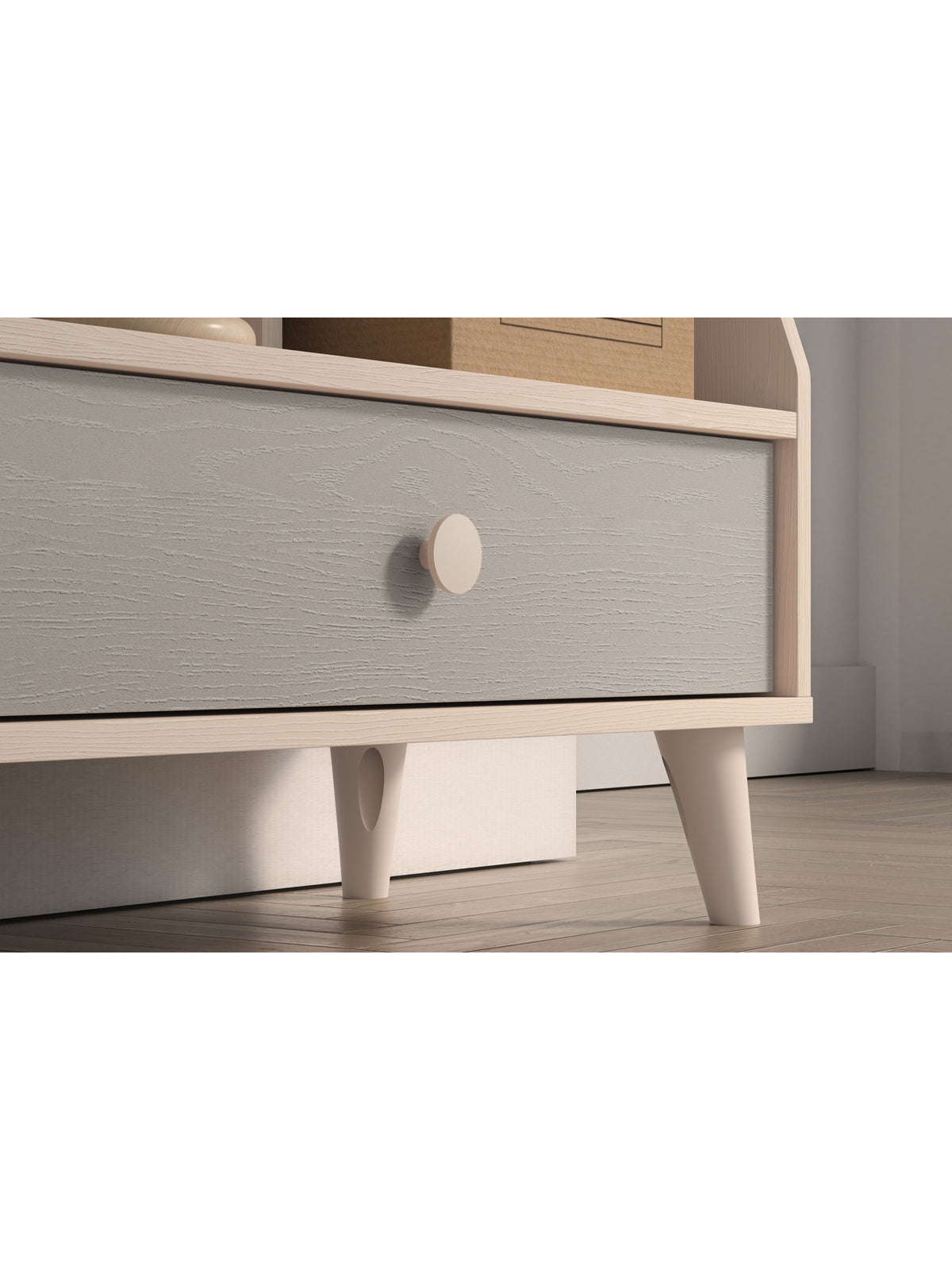 Dětský regál Marla 72 cm šedý pallad detail nohy a úchytu