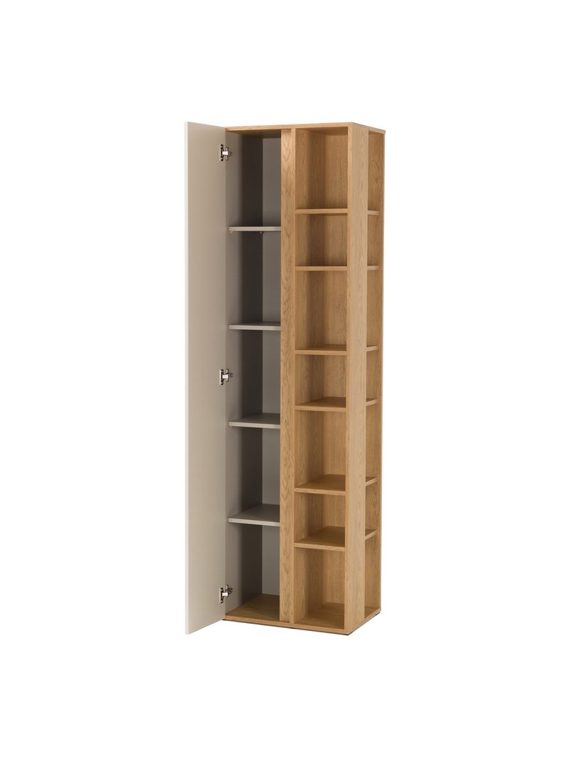 Mladý regál Altea 55 cm s jedněmi dveřmi béžový korpus a olejovaný dubový front