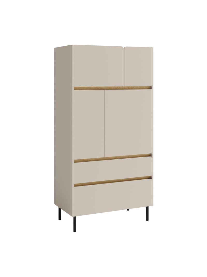 Uzavřený regál Altea 80 cm, béžový korpus, olejovaný dubový přední panel, 4 dveře, 2 zásuvky