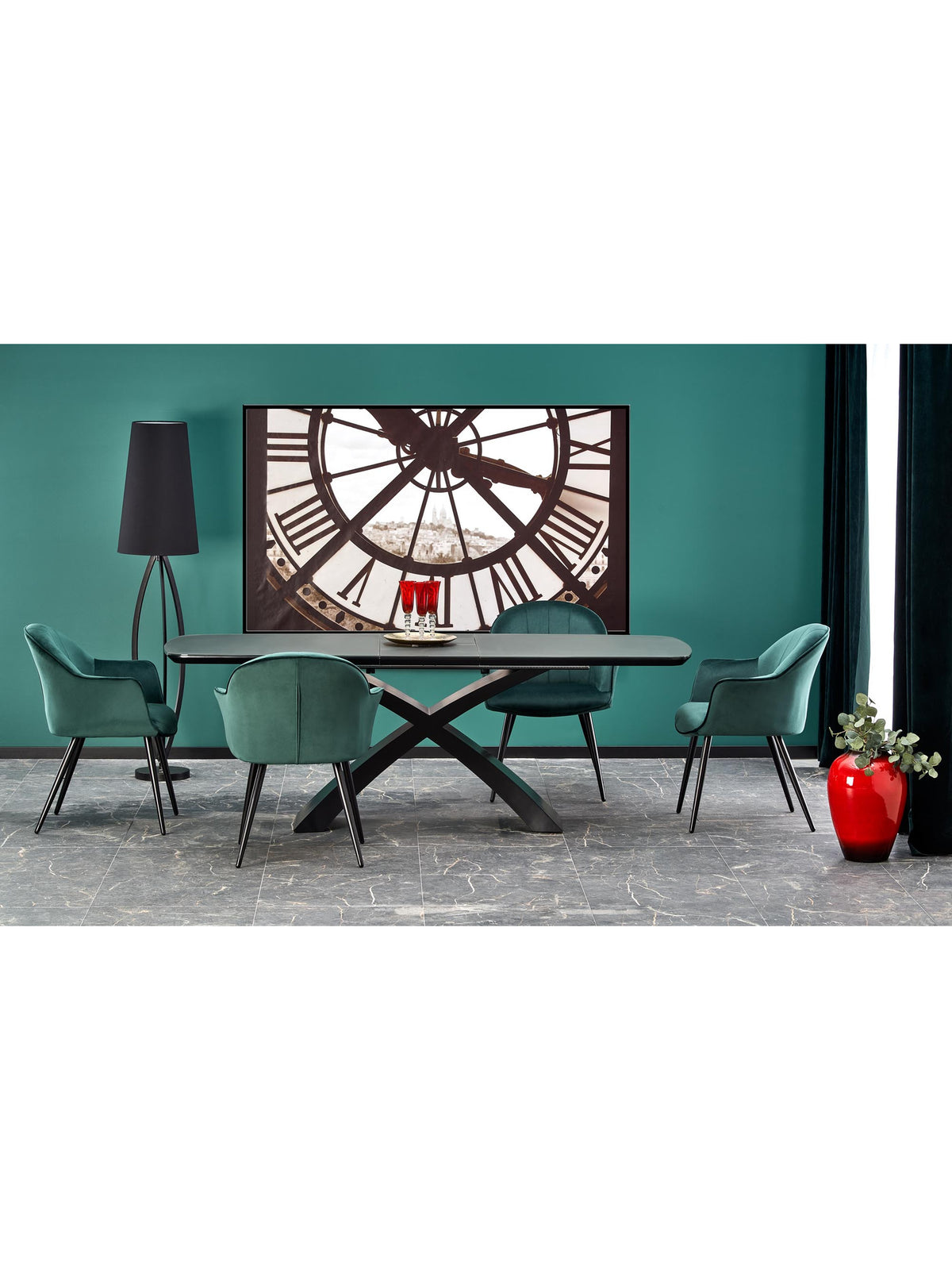 Rozkládací stůl Virello 180-220x89 cm matný tmavě šedý s černými nohami, pohled zepředu