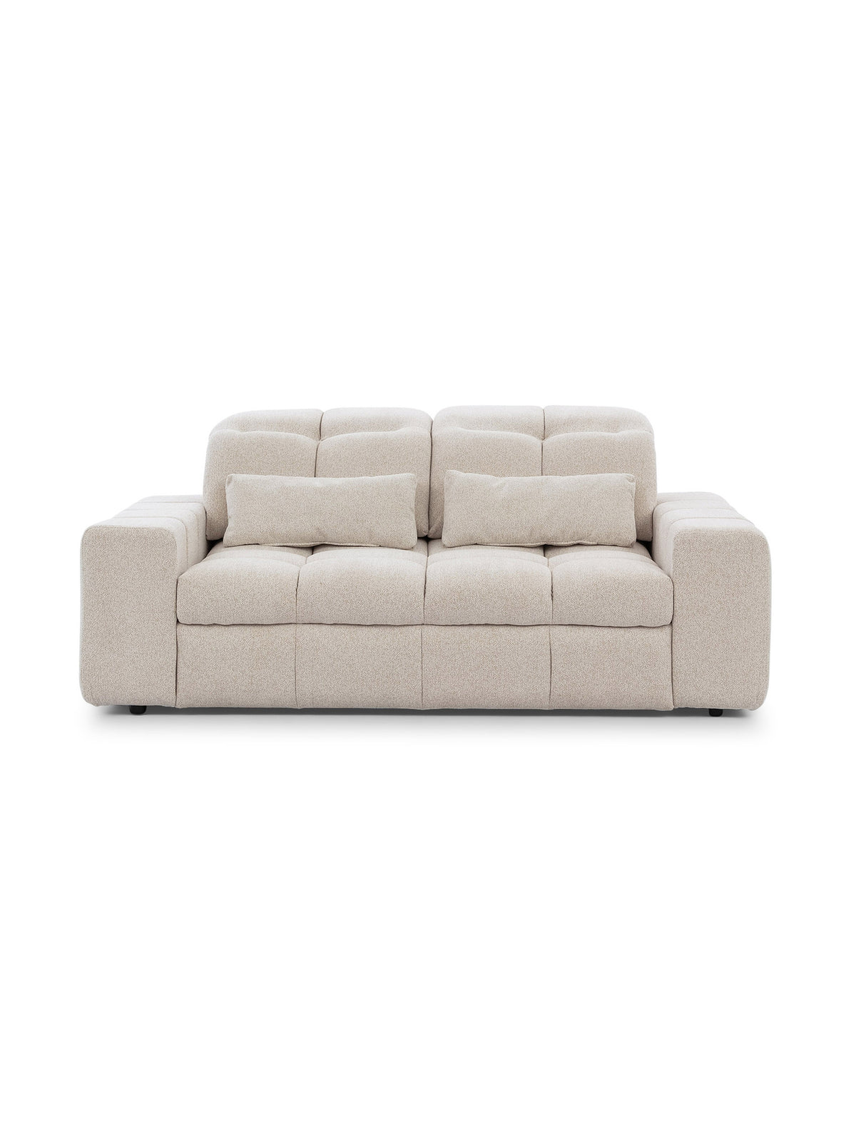 Sofa Magnelio II elektryczna dwuosobowa kremowa z regulowanymi zagłówkami, widok z przodu
