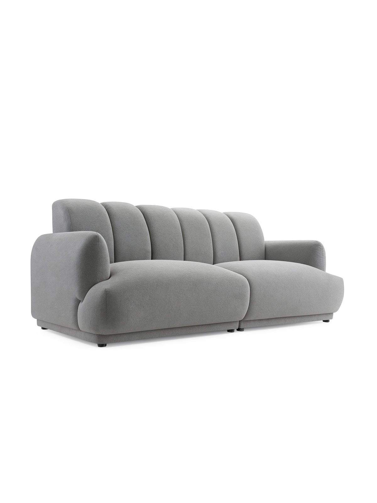 Třímístná pohovka Melvo s šedým potahem boucle, moderní design