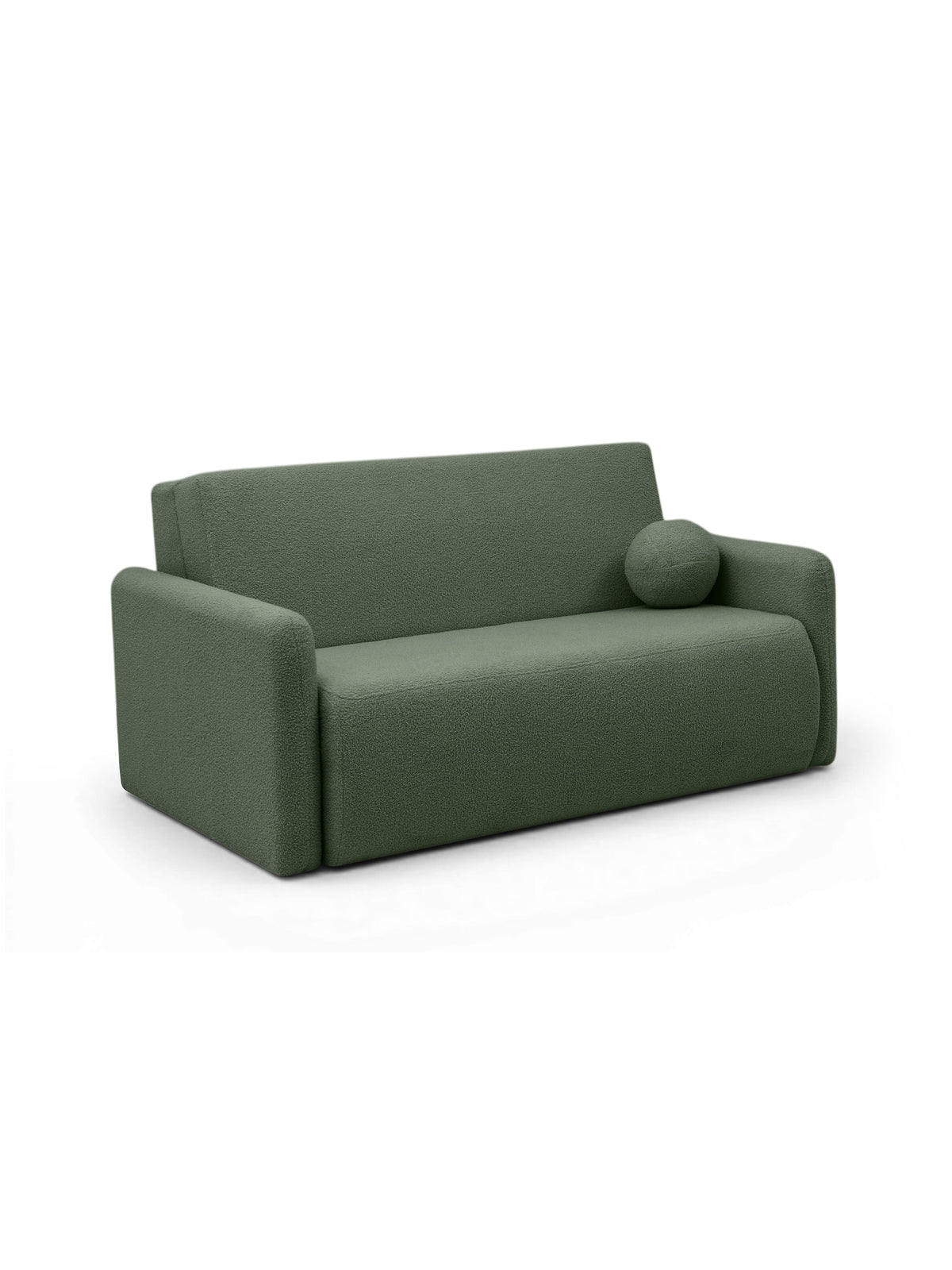 Sofa rozkładana Nido dwuosobowa 120 cm zielona boucle z poduszką i pojemnikiem