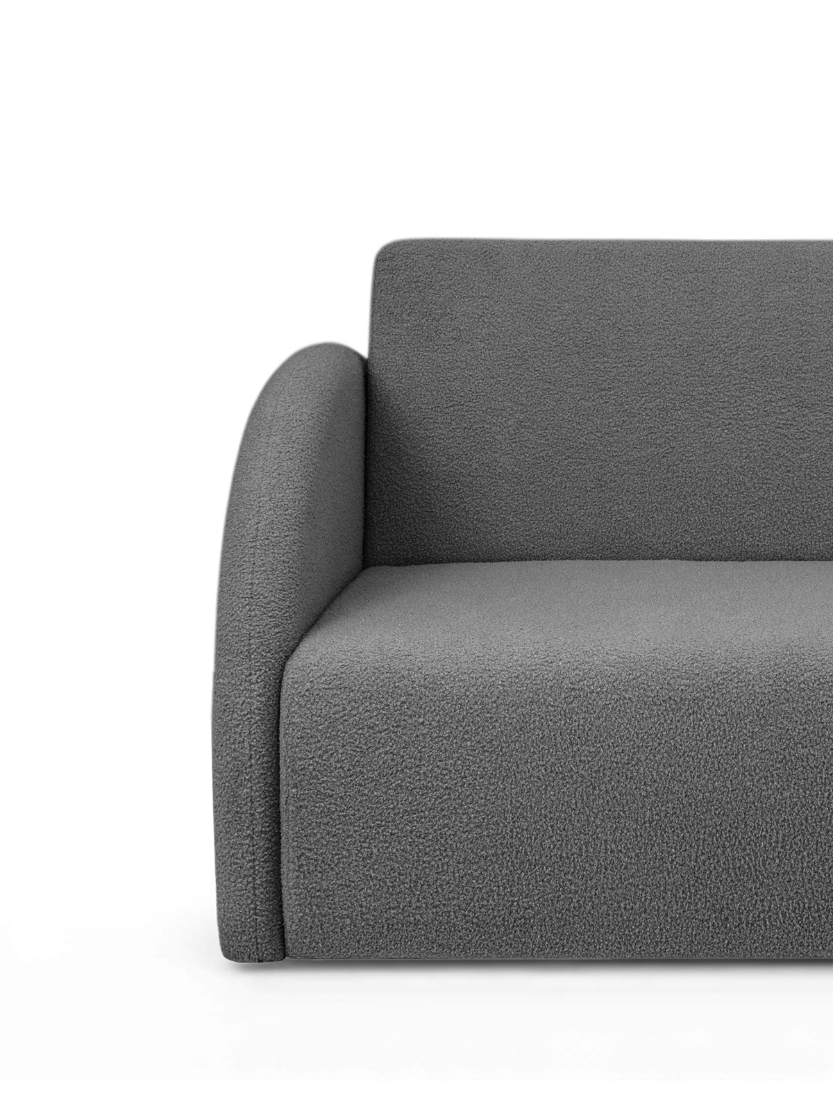 Sofa rozkładana Nubi trzyosobowa 140 cm szara boucle, widok na lewy bok