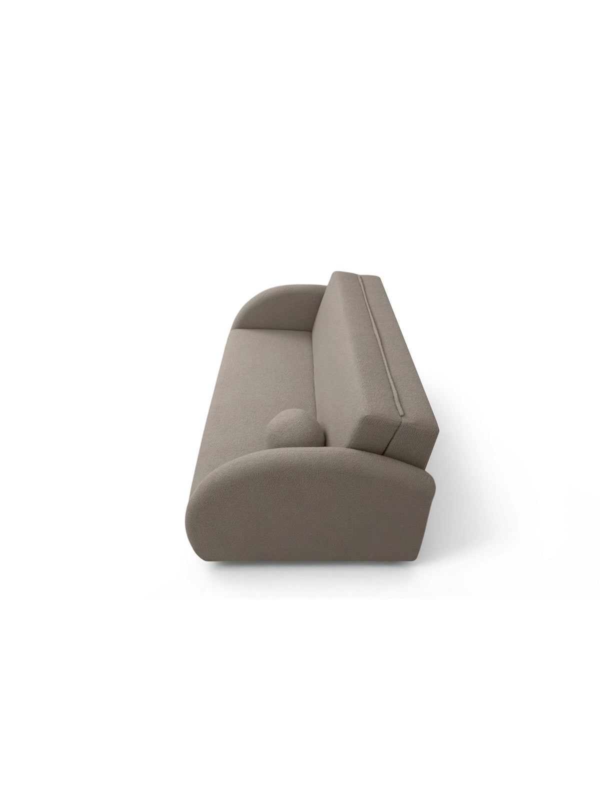 Sofa rozkładana Nubi trzyosobowa beżowa boucle widok z profilu na mechanizm rozkładania