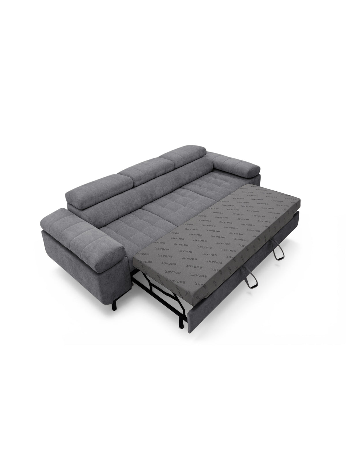 Sofa trzyosobowa Tyrion Vibe 95 w kolorze szarym szenil z funkcją spania, rozłożona