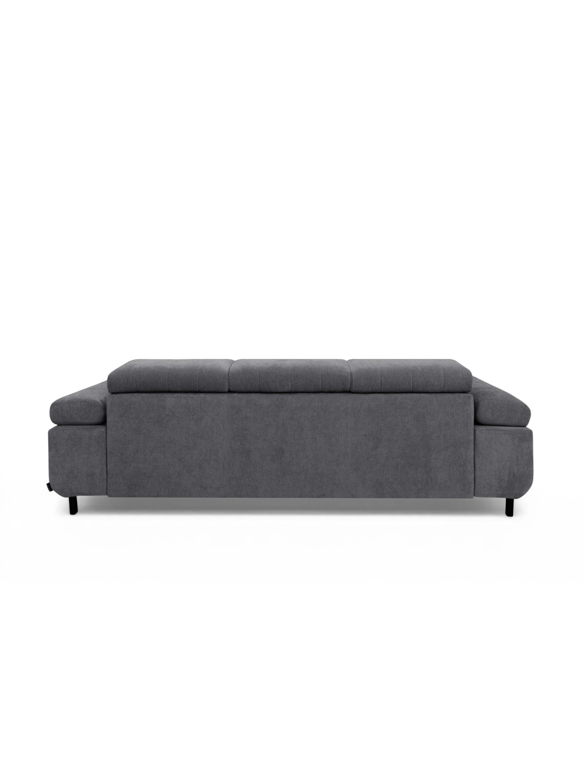 Sofa trzyosobowa Tyrion szary szenil Vibe 95 widok z tyłu z czarnymi metalowymi nóżkami