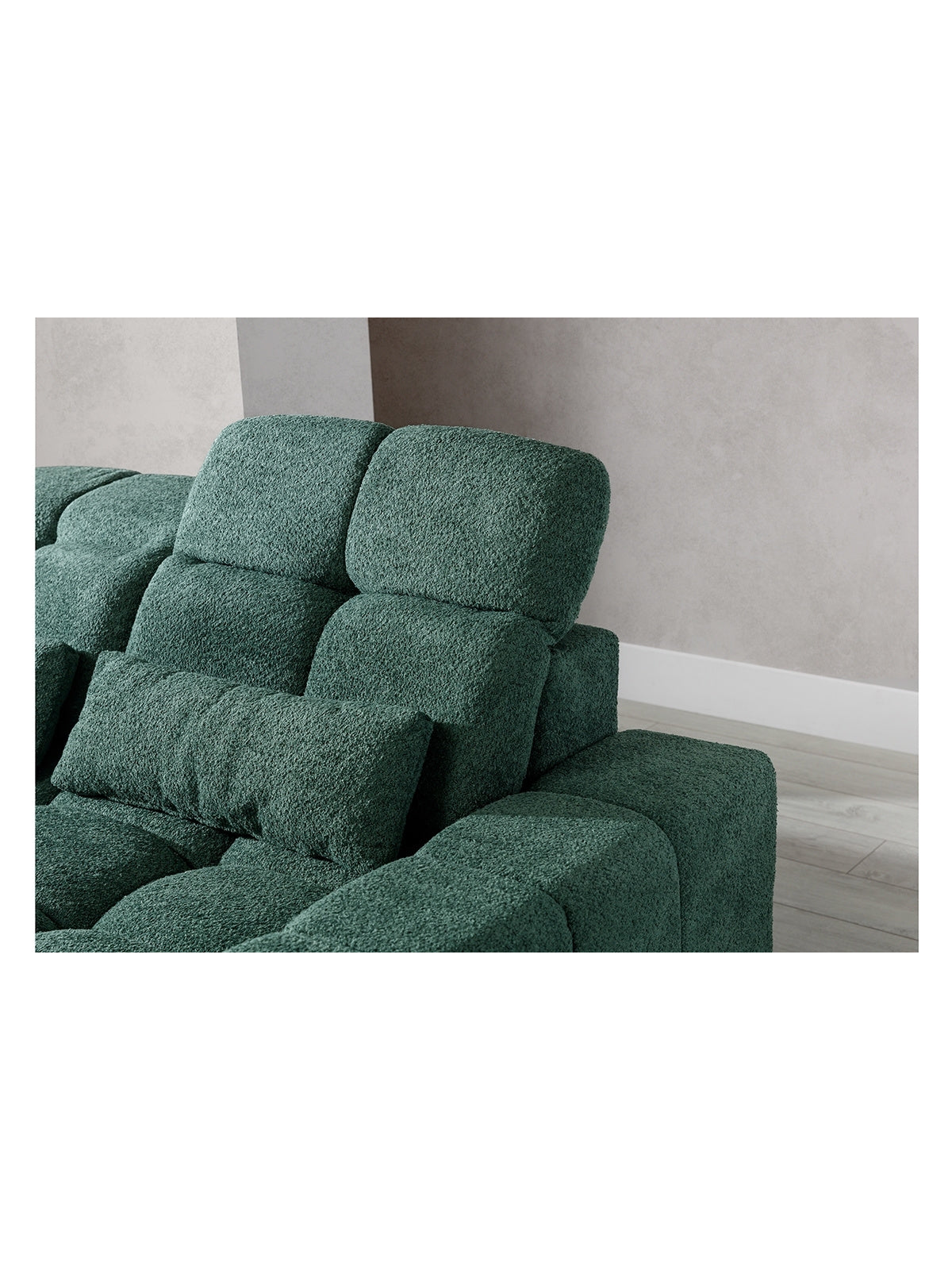 Sofa Magnelio III elektryczna trzyosobowa z regulowanymi zagłówkami i poduszkami lędźwiowymi zielona