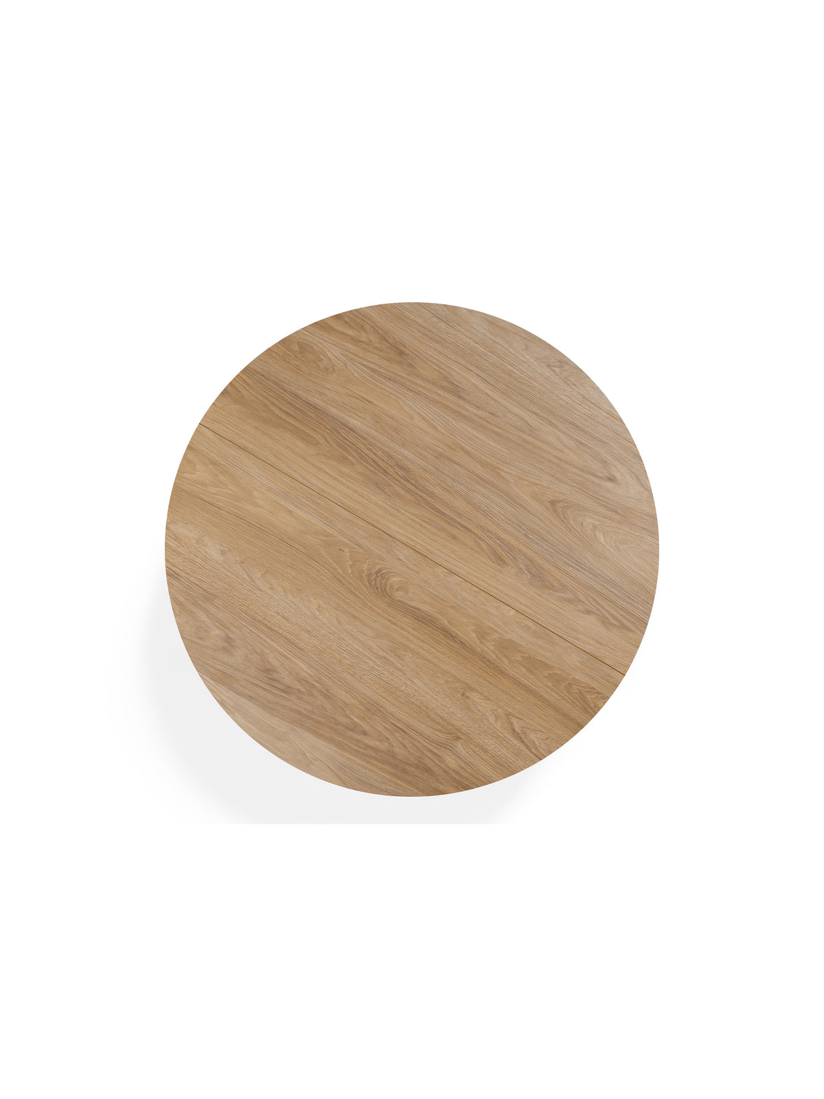 Kulatý stůl Cedrus Linear 95/150 cm s dubovou deskou a černým rámem, pohled shora