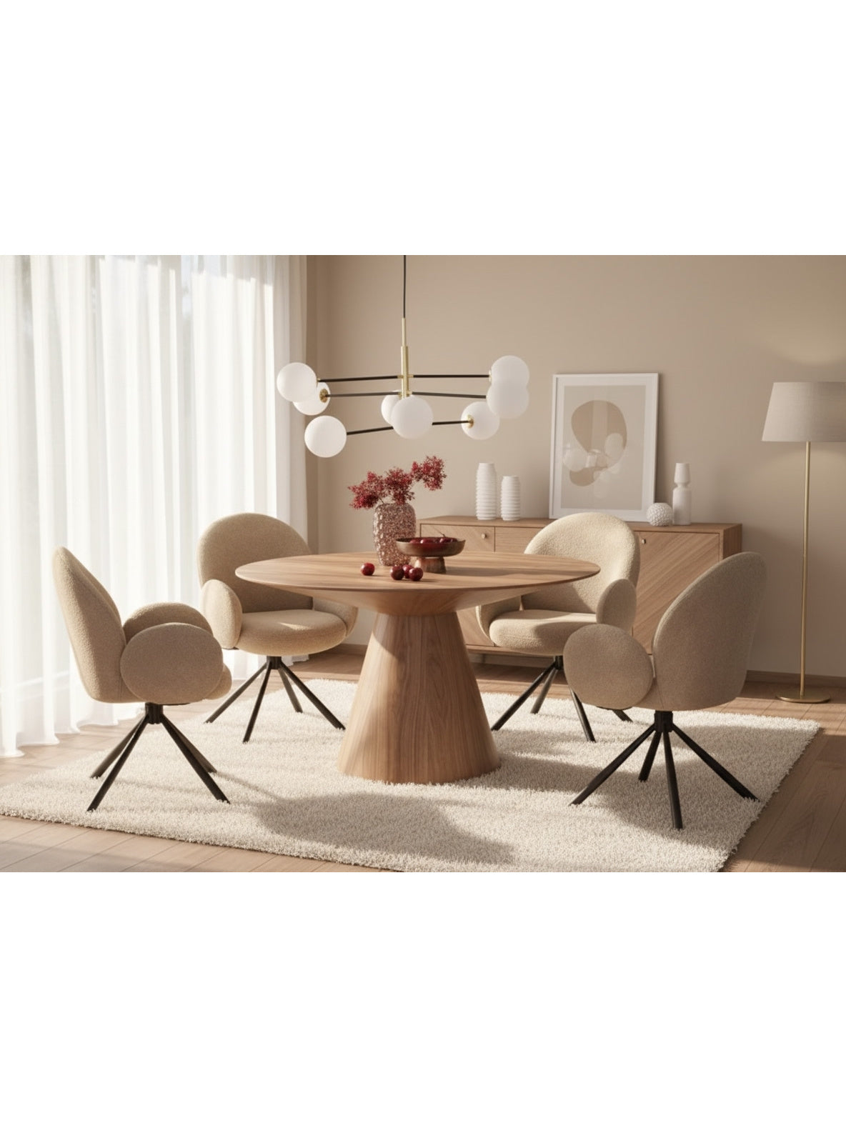 Kulatý stůl Doran 136 cm ořech s MDF deskou v Mid-Century Modern stylu