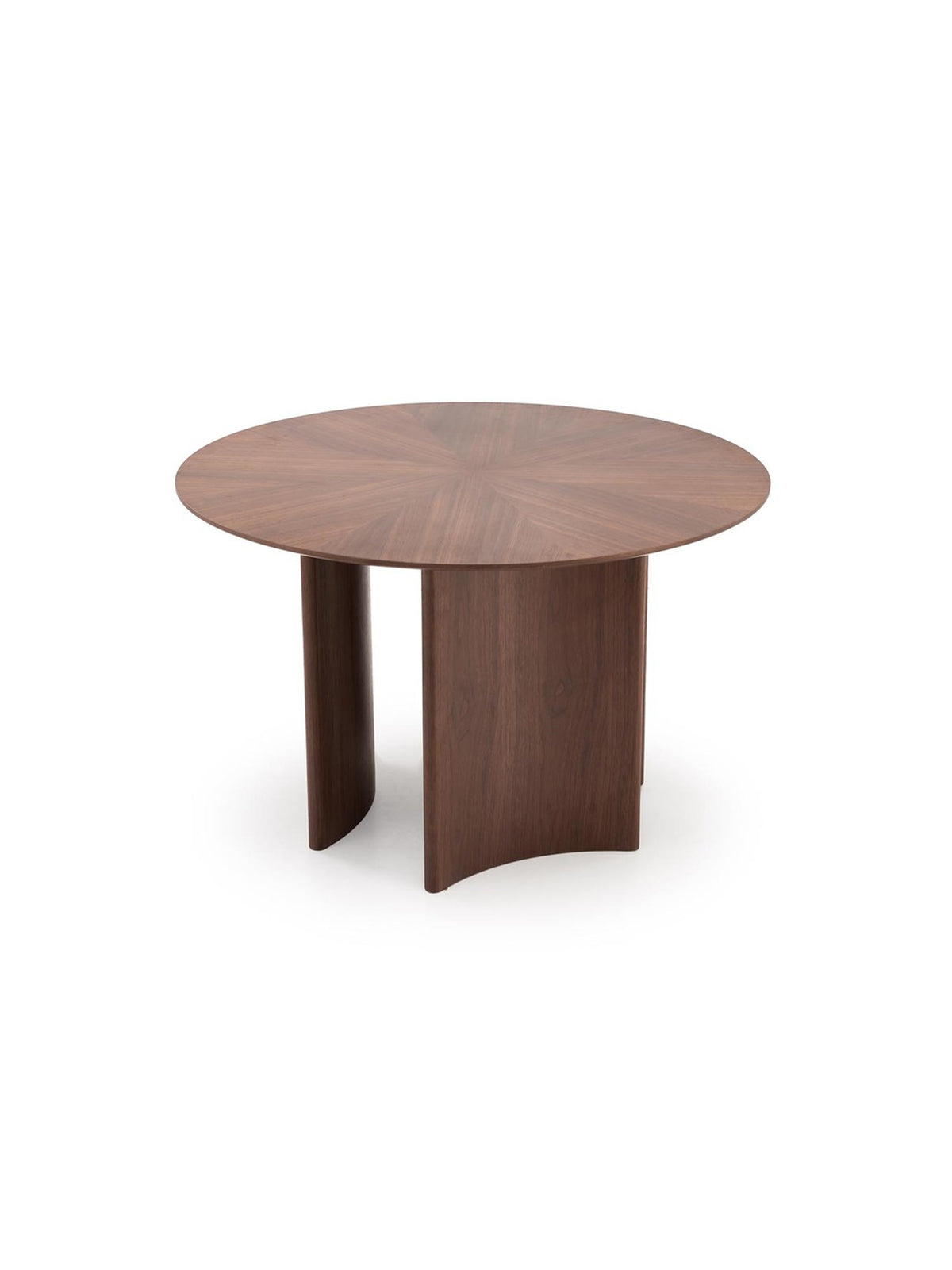 Kulatý stůl Merulio 120 cm v ořechové barvě, moderní design, pohled shora