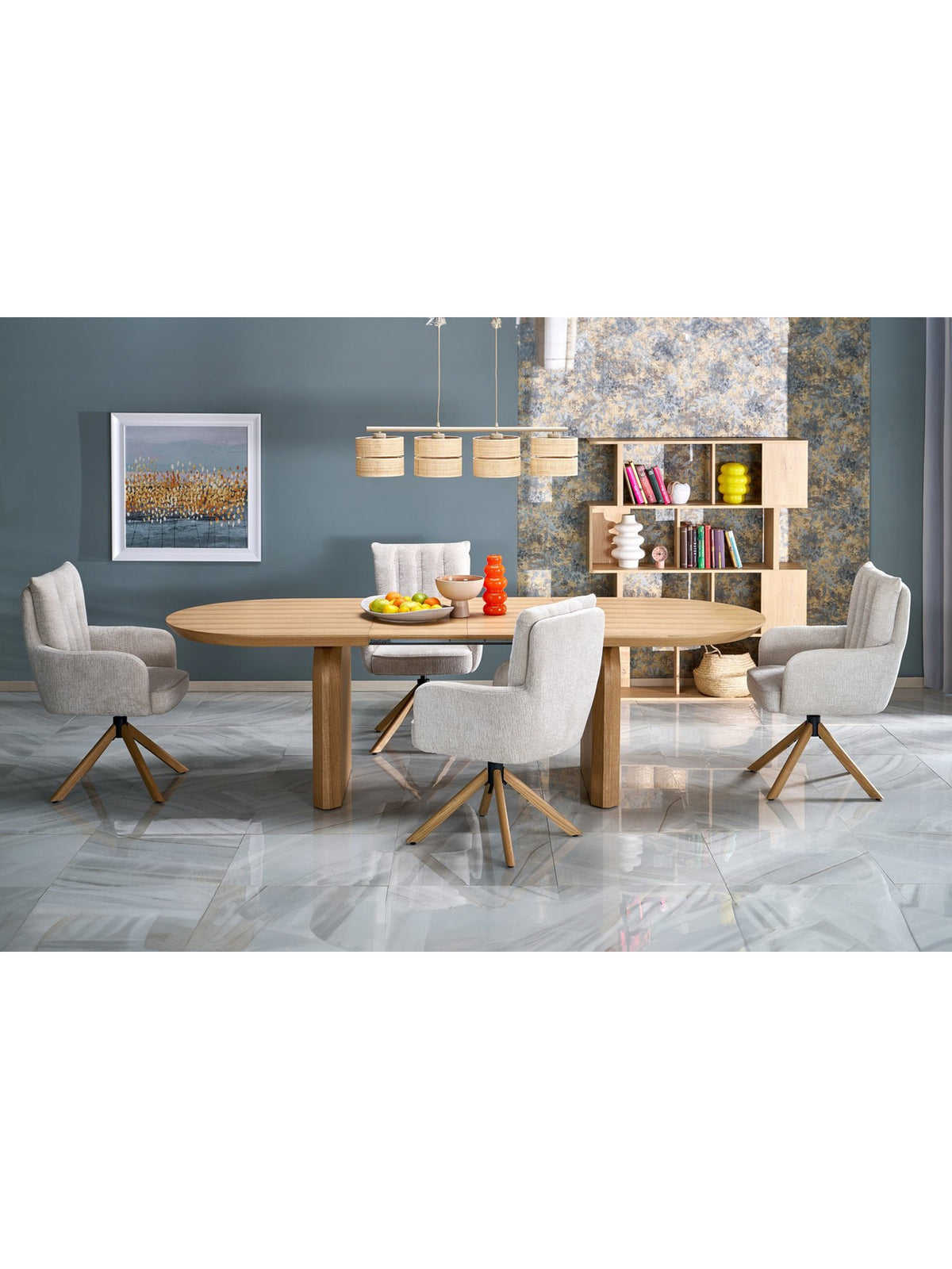 Rozkládací oválný stůl Daxori 180-260x100 cm v přírodním dubu, boční pohled