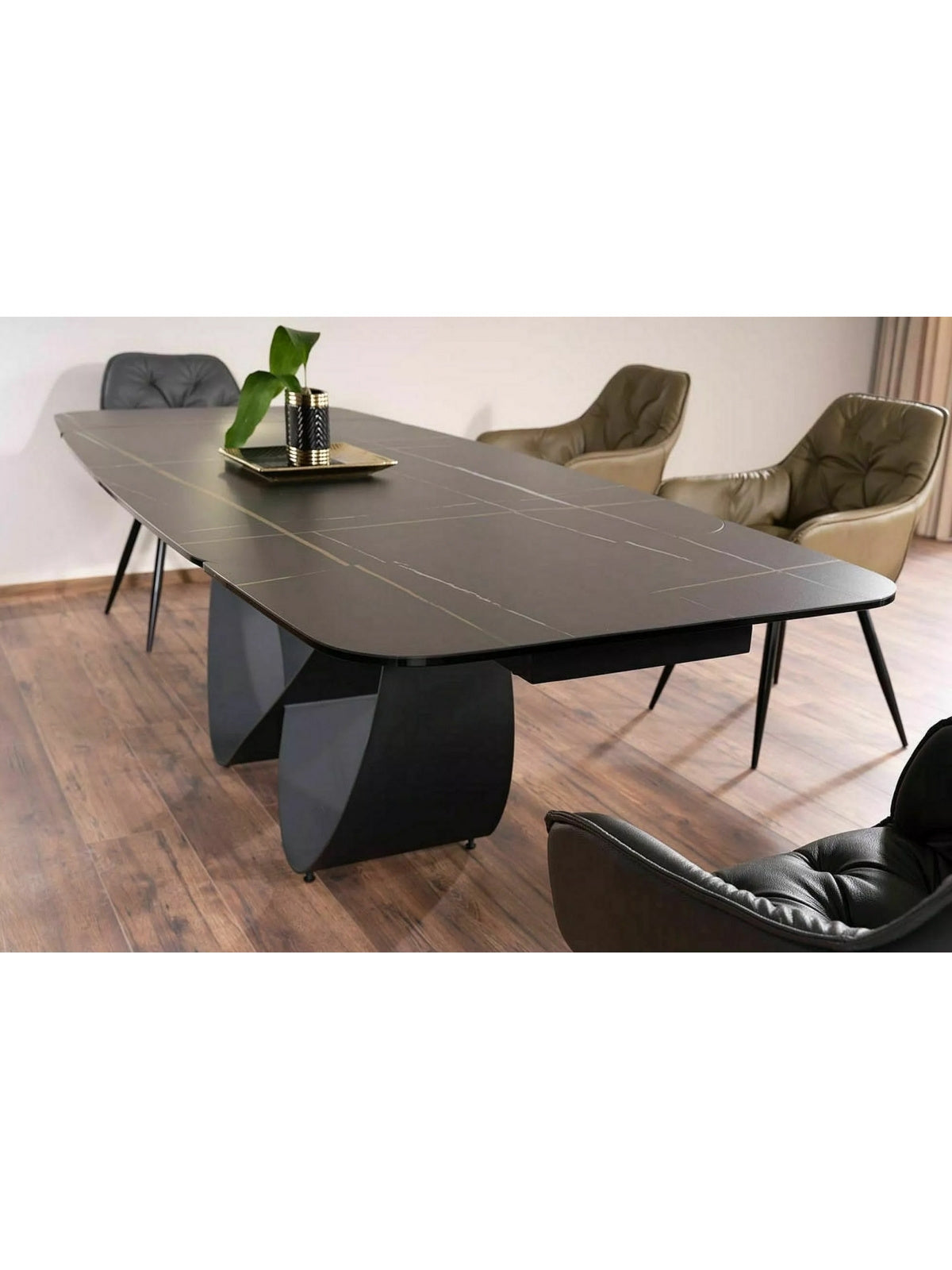 Stůl rozkladany Elunari 160-240x90 cm - mramor azario black / černá mat