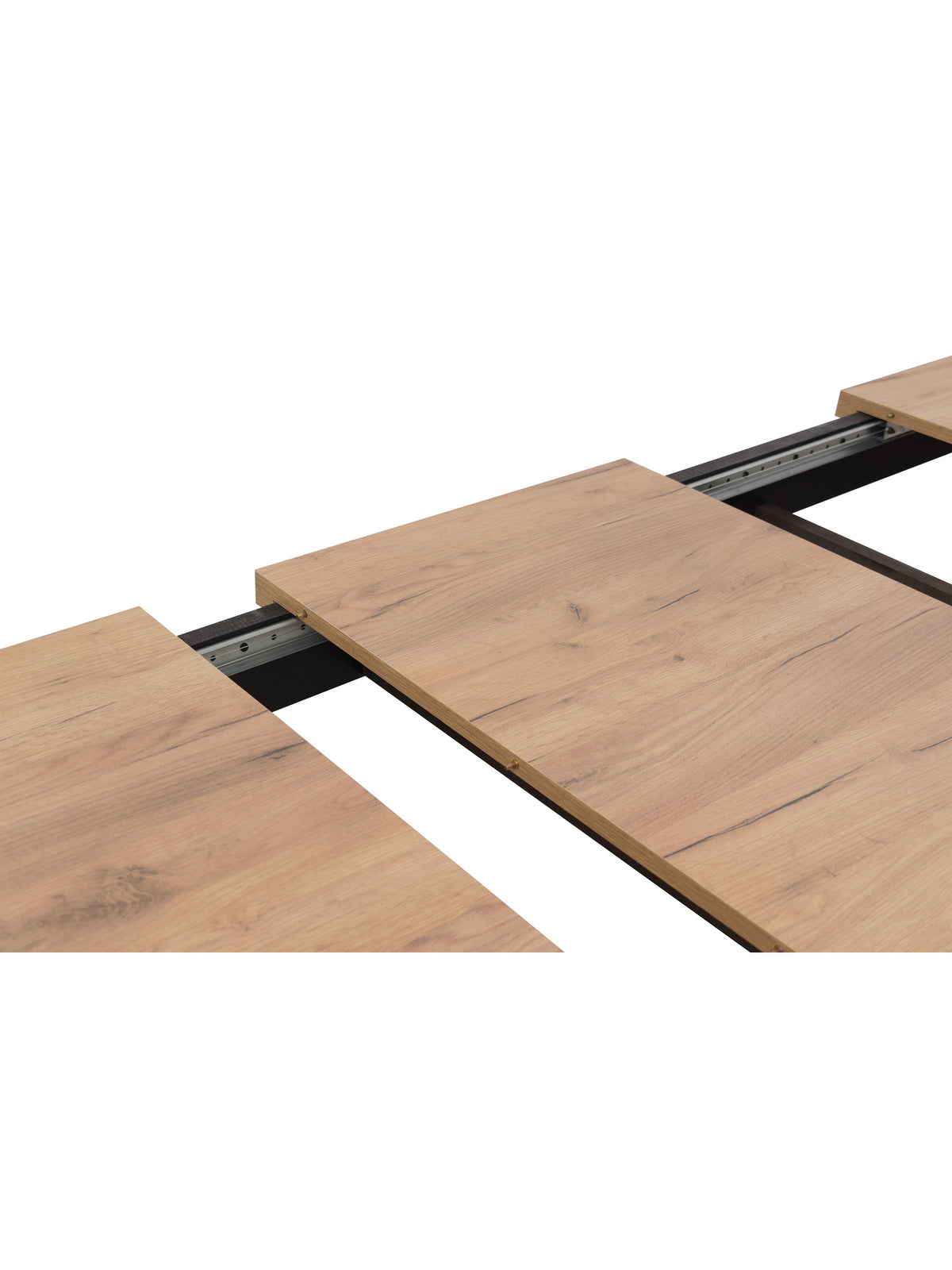 Rozkládací stůl Werona 140-180x80 cm s deskou dub craft a černými nohami, detail mechanismu