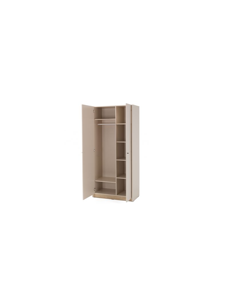 Šatní skříň Fiorenza 90 cm béžová s olejovým dubem, 2 dveře, pohled do interiéru