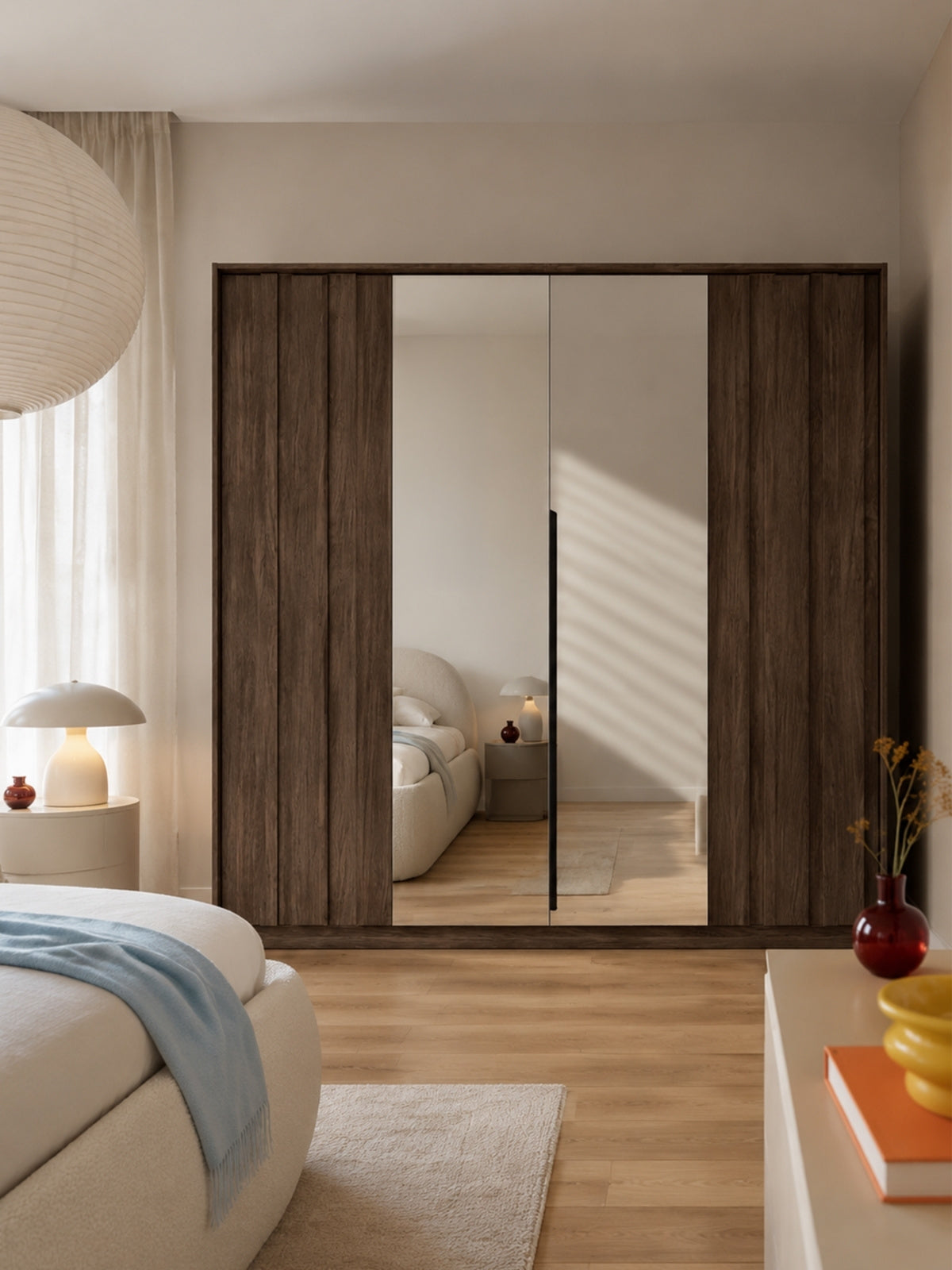 Skříň Flaro 223 cm s LED osvětlením v barvě dub dunin se zrcadlem na dveřích