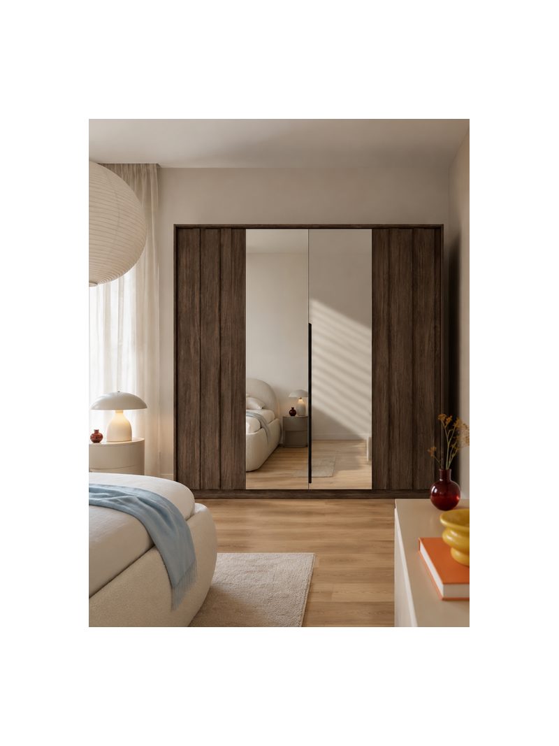Skříň Flaro 223 cm s LED osvětlením v barvě dub dunin se zrcadlem na dveřích