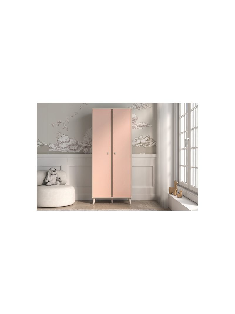 Dětská skříň Marla 80 cm v barvách desert sand a millenial pink, růžové dveře, pohled zepředu