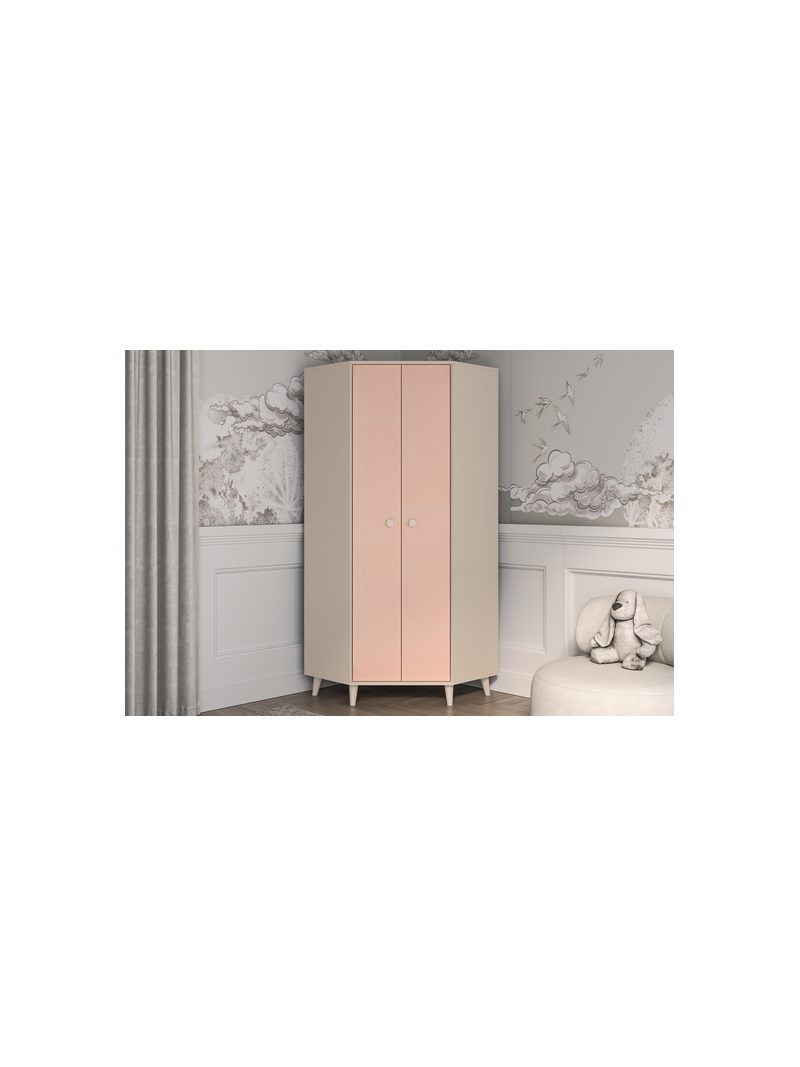 Dětská rohová skříň Marla 80 cm růžové čelo millenial pink pouštní písek korpus