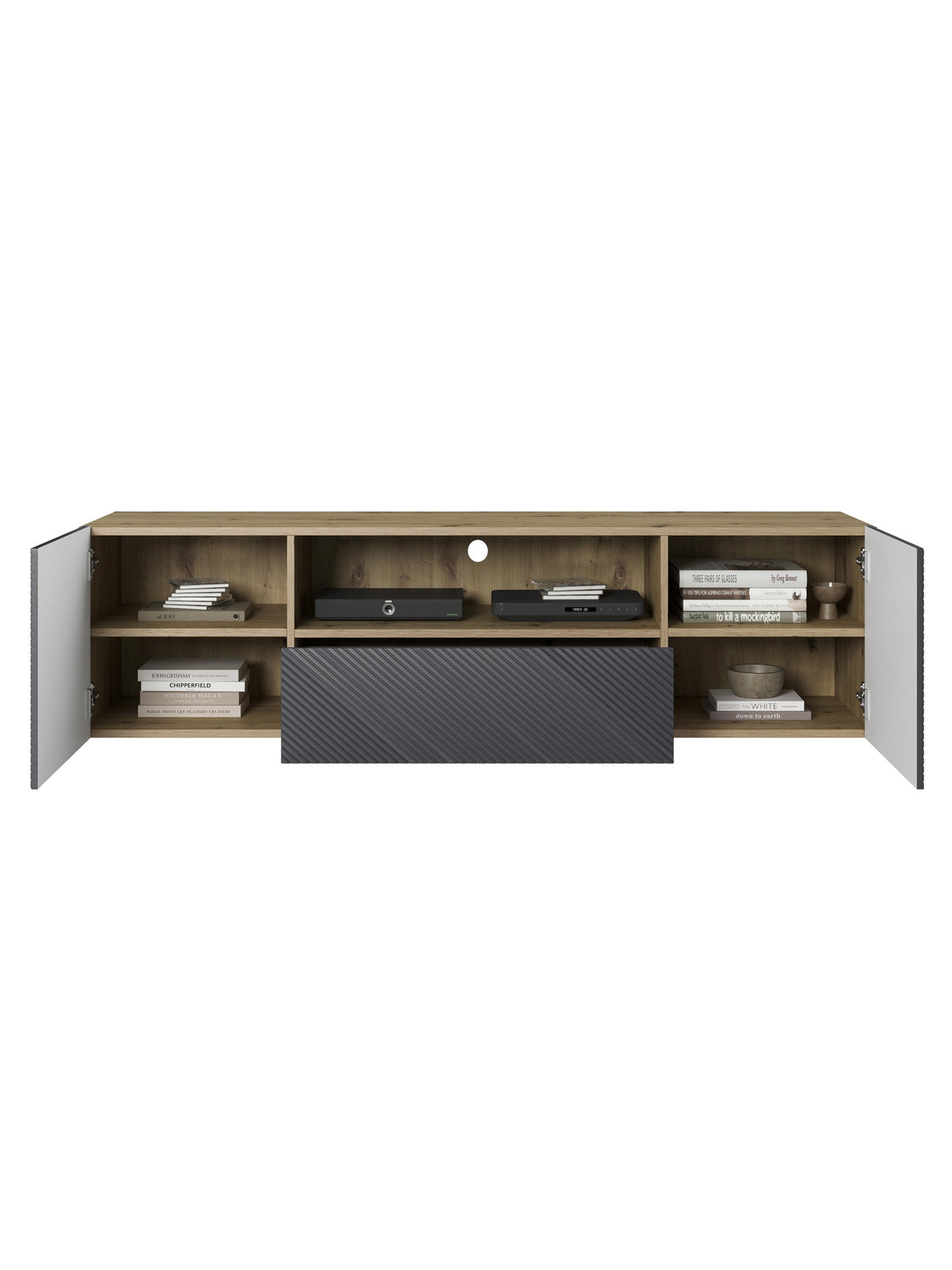 Skříňka RTV Asha 167 cm závěsná z szuflada i wneka - artisan / rivier stone mat