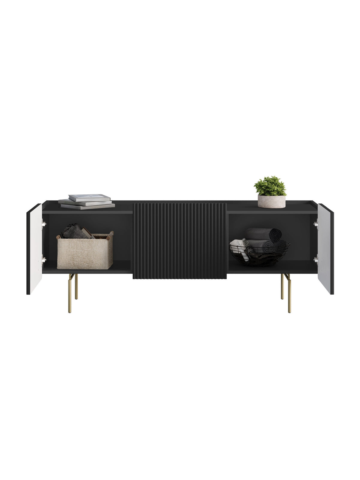 skříňka RTV Malmi 150 cm - černá mat / zlote nozki