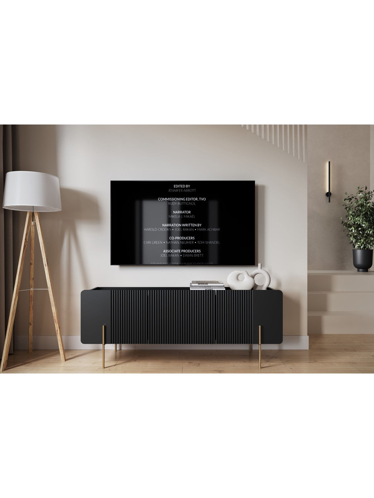 skříňka RTV Malmi 150 cm - černá mat / zlote nozki