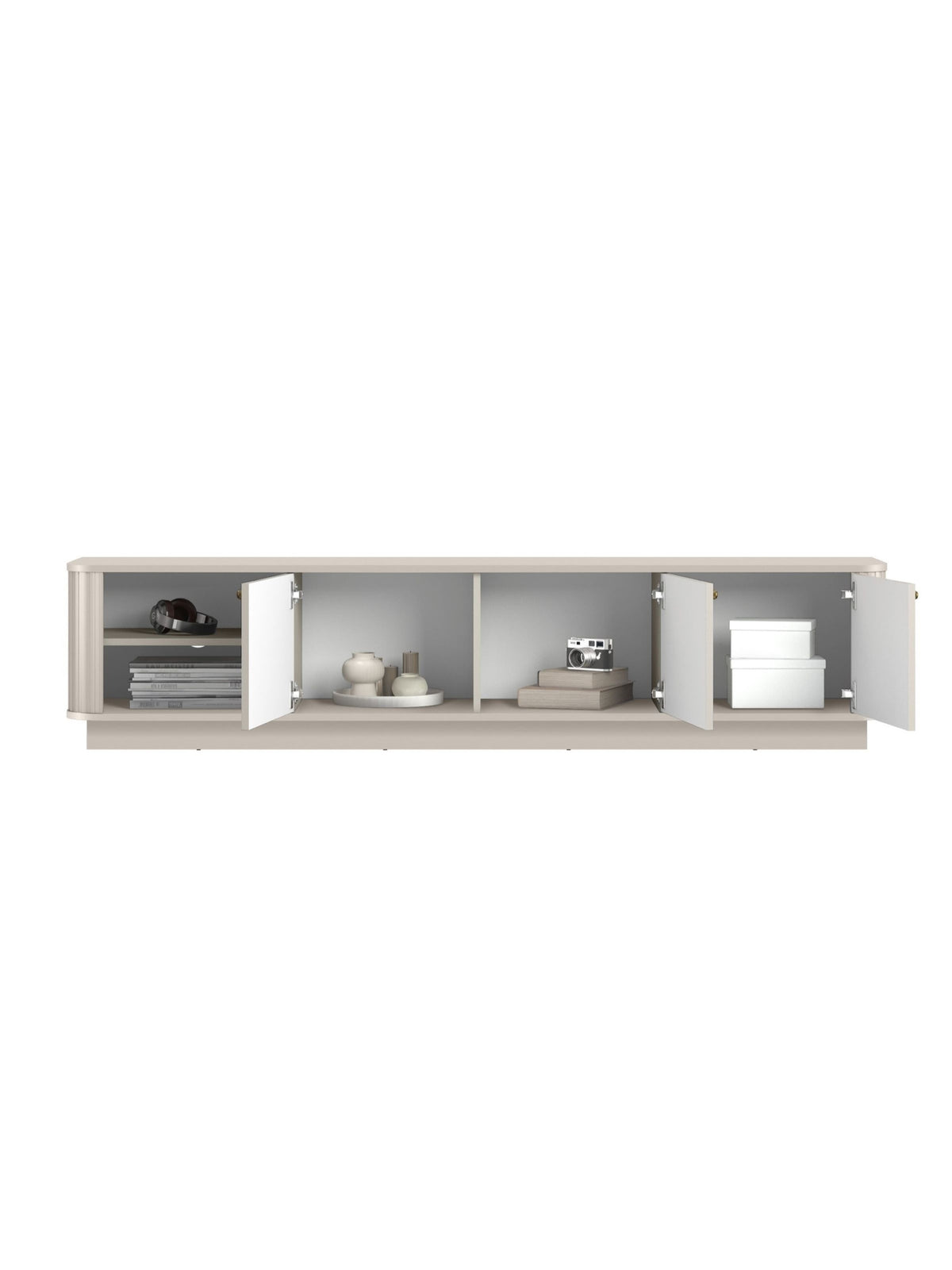 TV skříňka Vesper 3D 187 cm kasmírová s otevřenými třemi dvířky na soklu