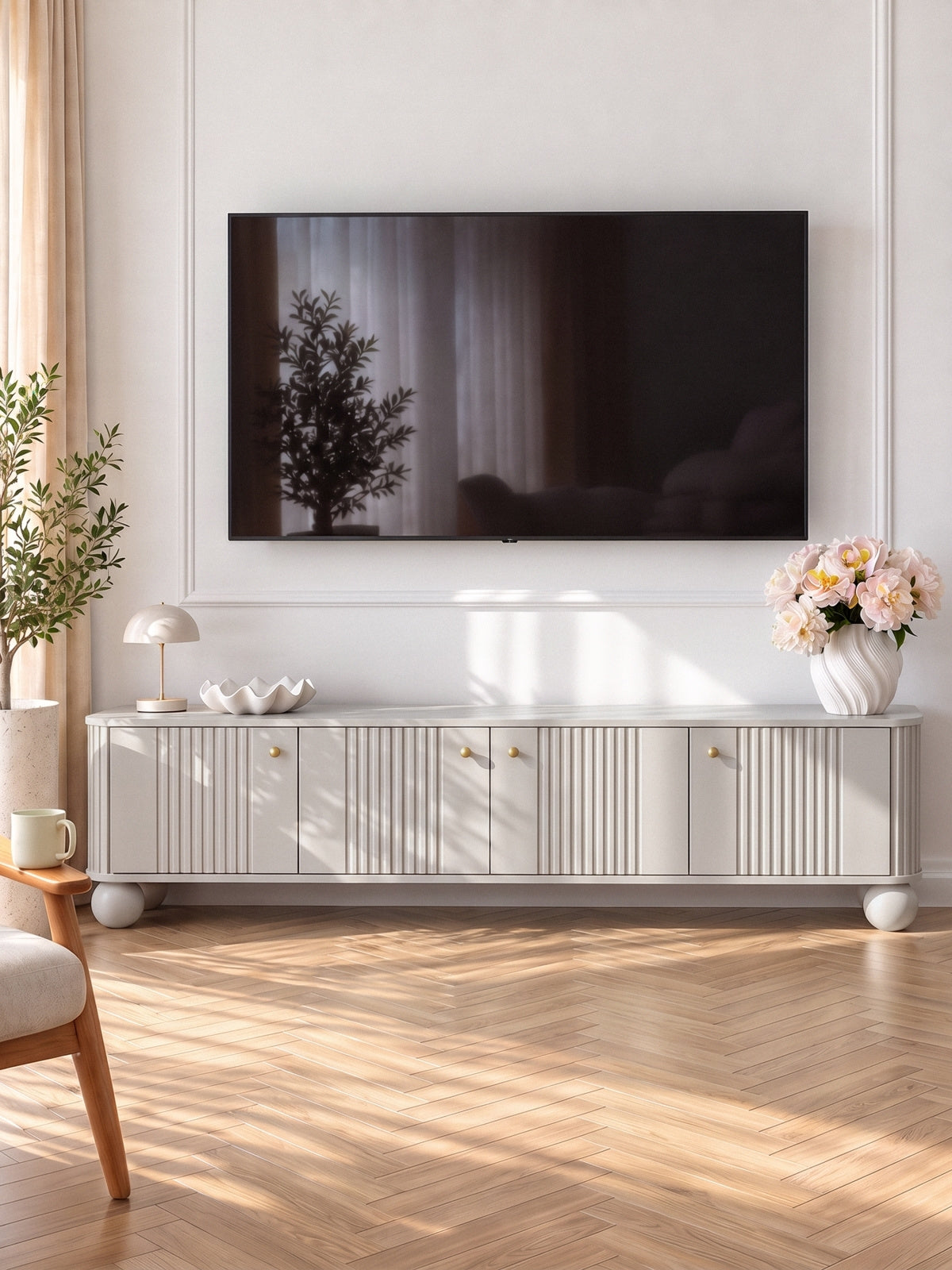 skříňka RTV Vesper 4D 187 cm - kašmír / zlote Úchytky / Nohy kule