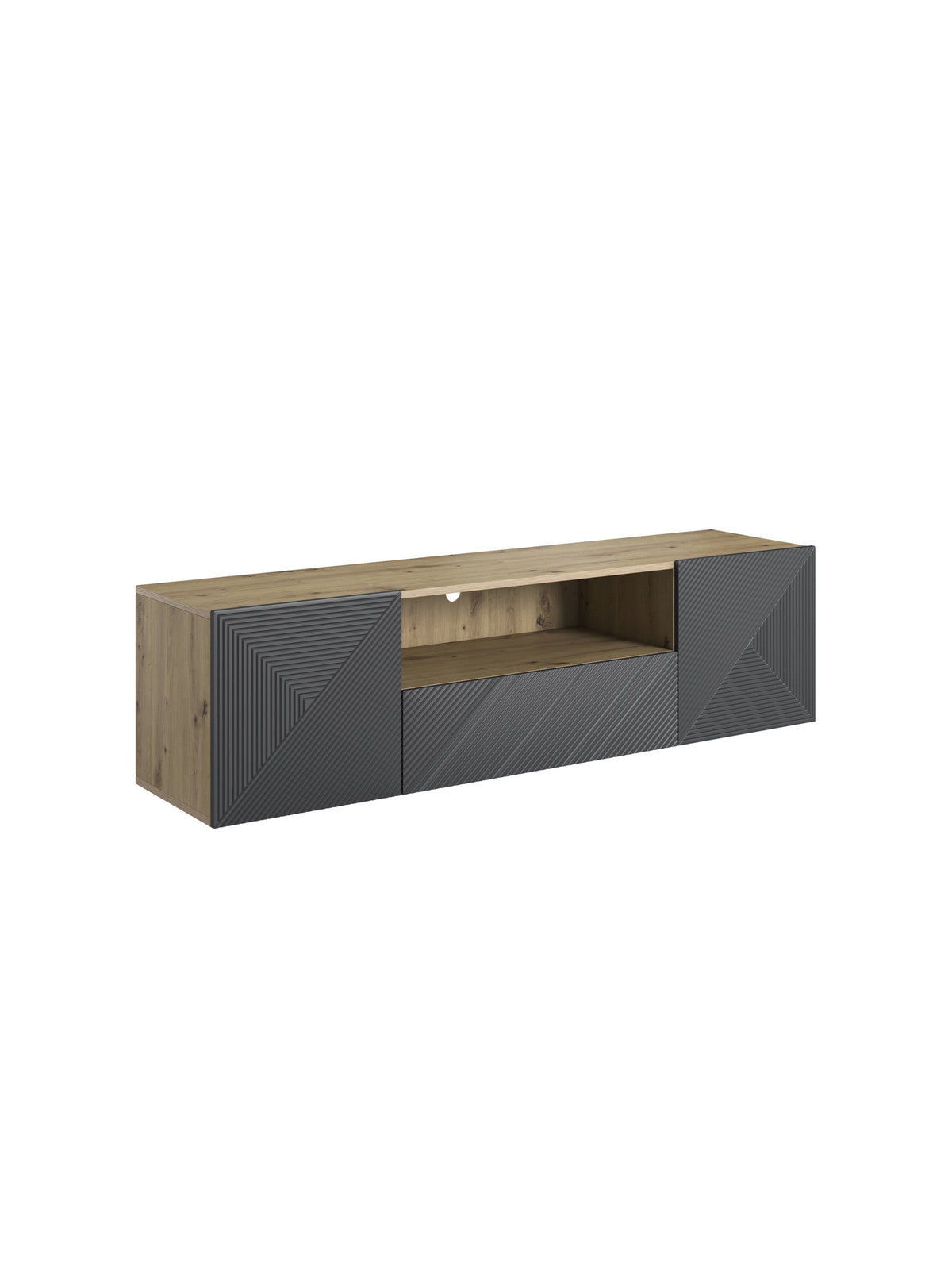 skříňka RTV závěsná z szuflada Asha 167 cm - artisan / rivier stone mat