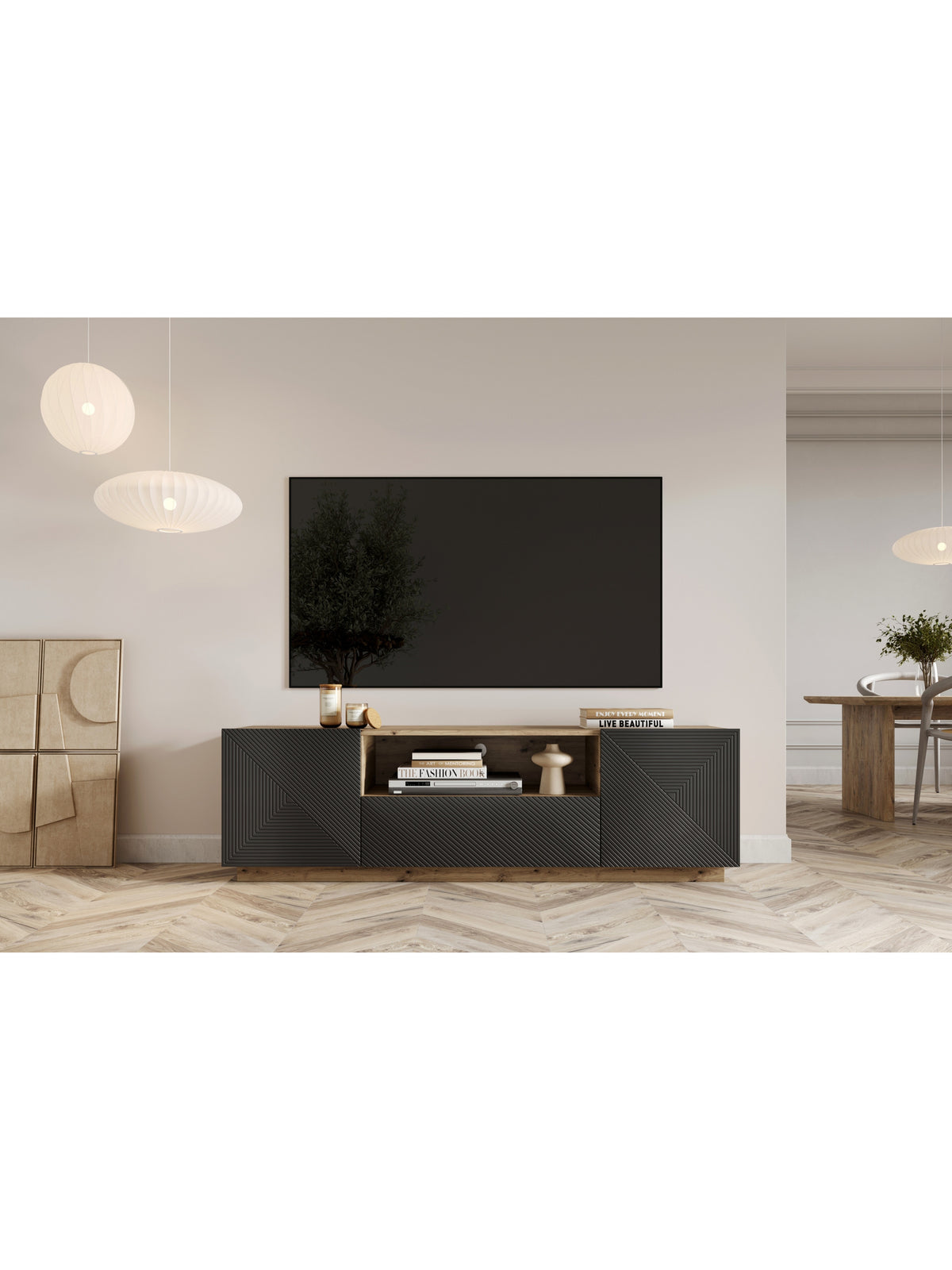 skříňka RTV z szuflada Asha 167 cm - artisan / rivier stone mat