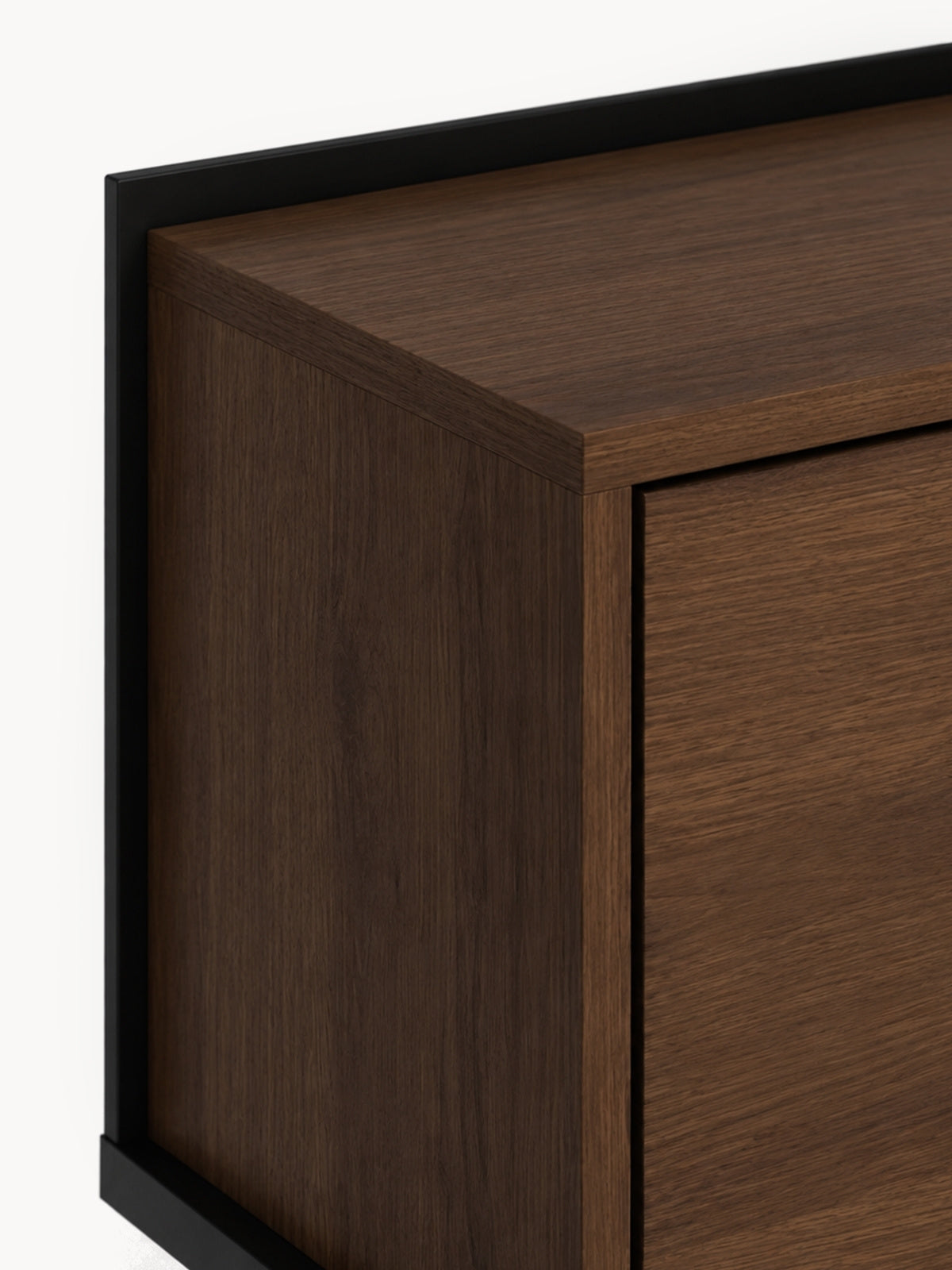 Závěsný toaletní stolek Zenar 100 cm ořech elegant se dvěma zásuvkami, detail rohu